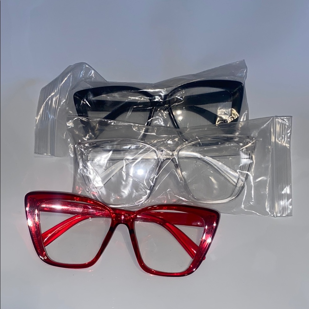 Stylish Red, Black, and Clear Cat Eye Glasses Set